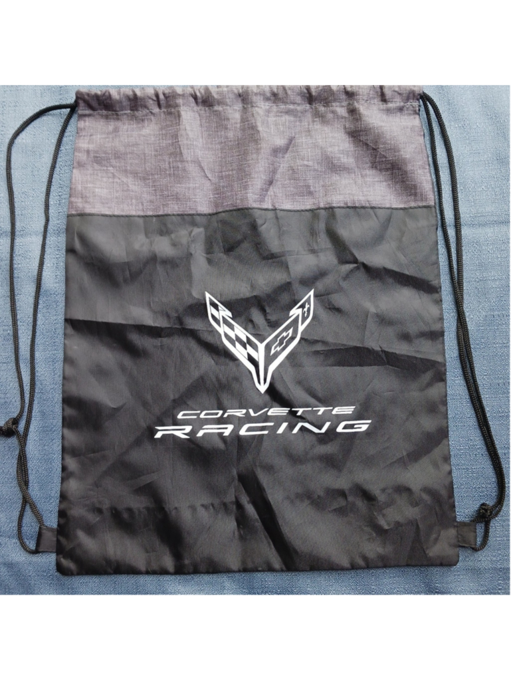 Chevy Corvette Leeds Racing Carry Drawstring Bag Black/Gray 18" x 14"